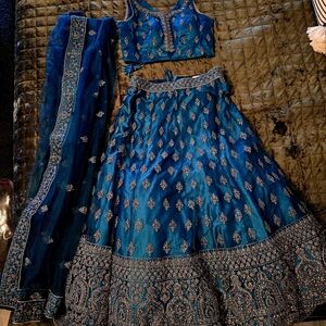 Teal Blue Embroidered Lehenga Set